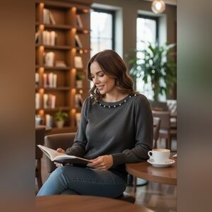 Gramercy 22 Gray Women's Knit Top With Faux Pearl Accent Sz Sm